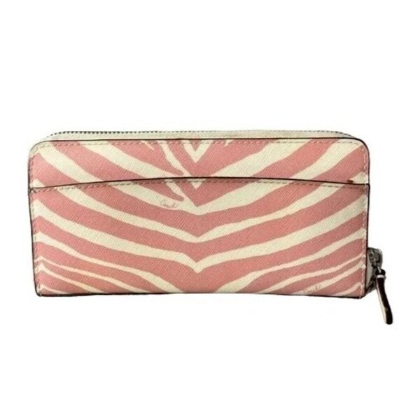 COACH Devin Tote & Peyton Long Wallet Tulle Zebra Stripe Print Cream & Pink - Picture 9 of 16